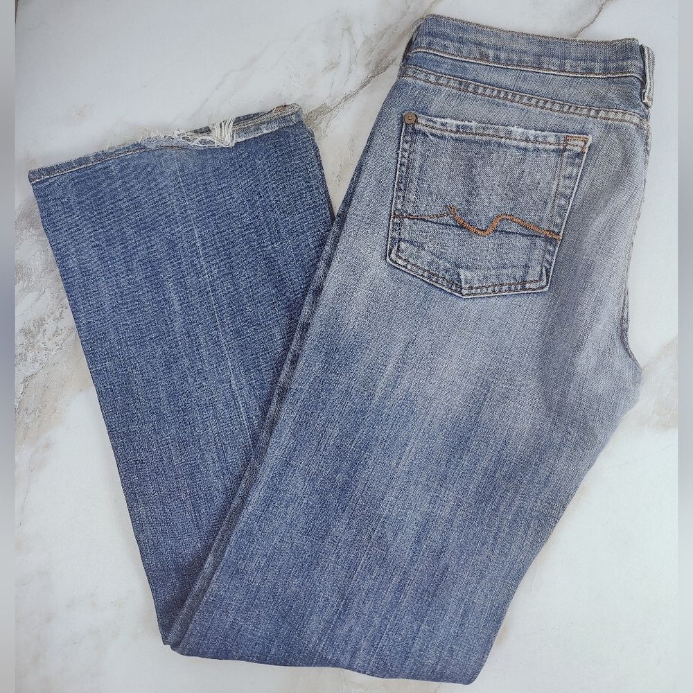 VTG Y2K 7 for all Mankind Distressed Low Rise Flare Jeans, Sz 28